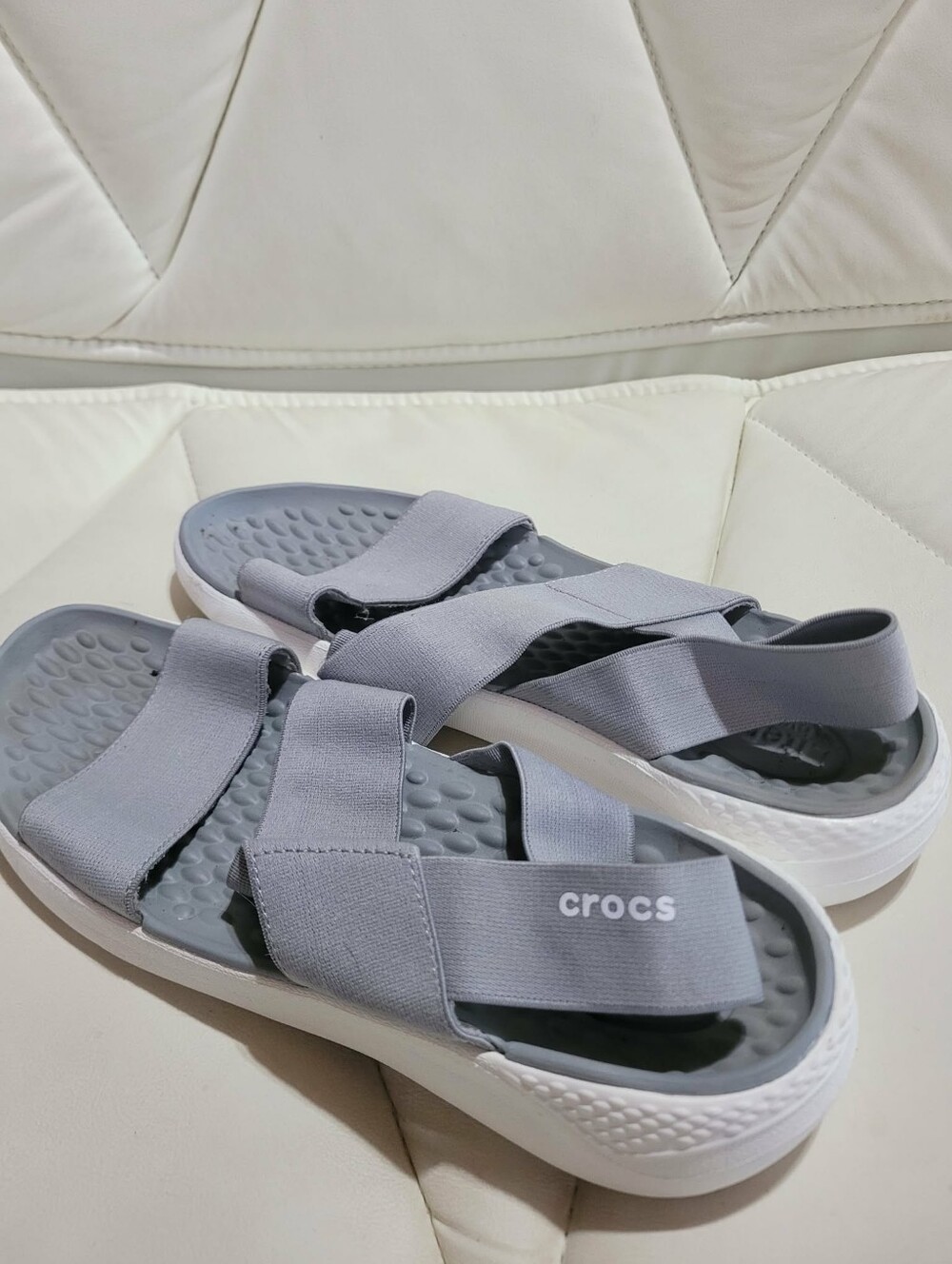 CROCS Light Gray Strappy Slide Sandals